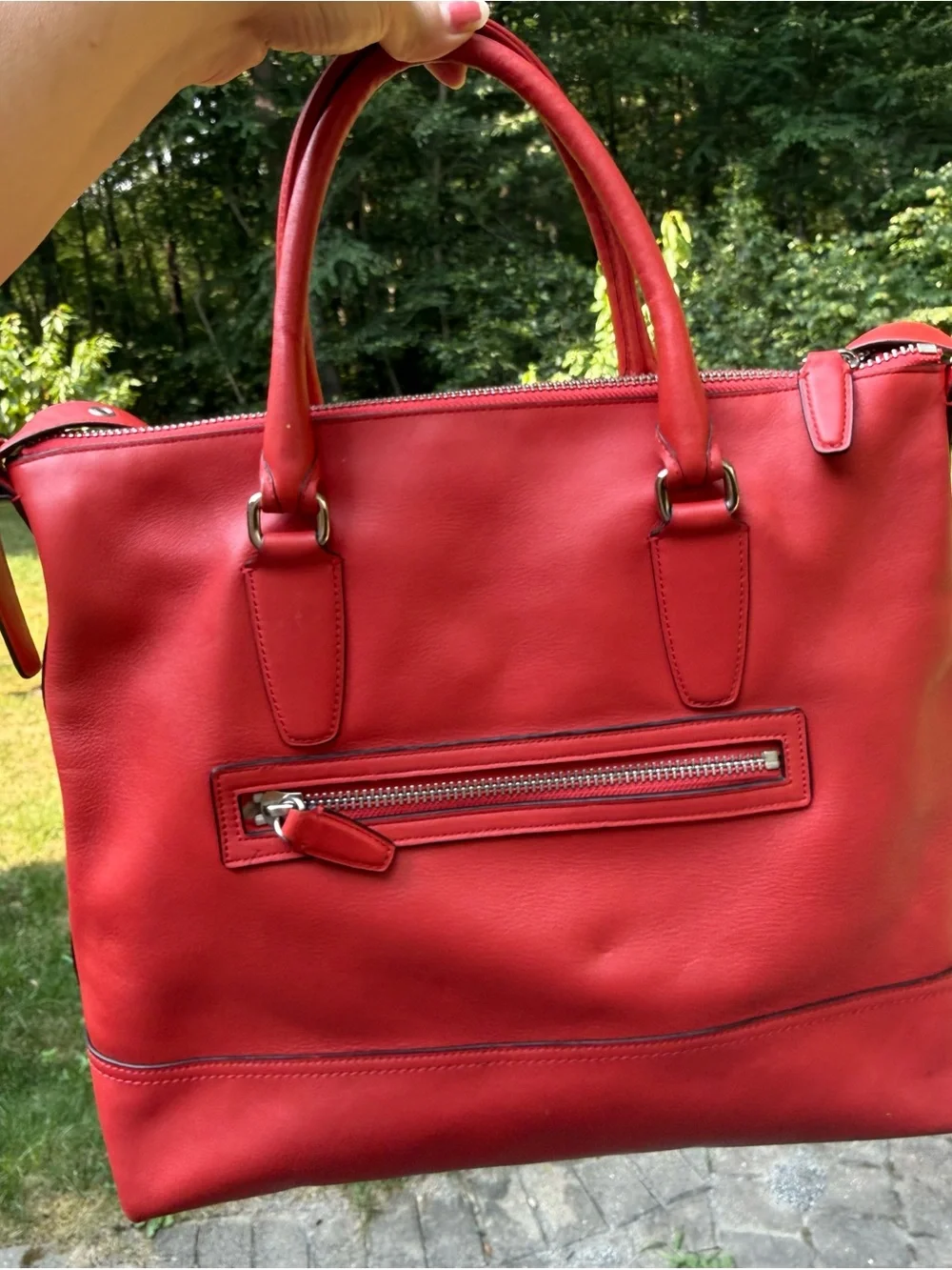 Coach Red Leather Tote with Tassel Accent and Removable Strap